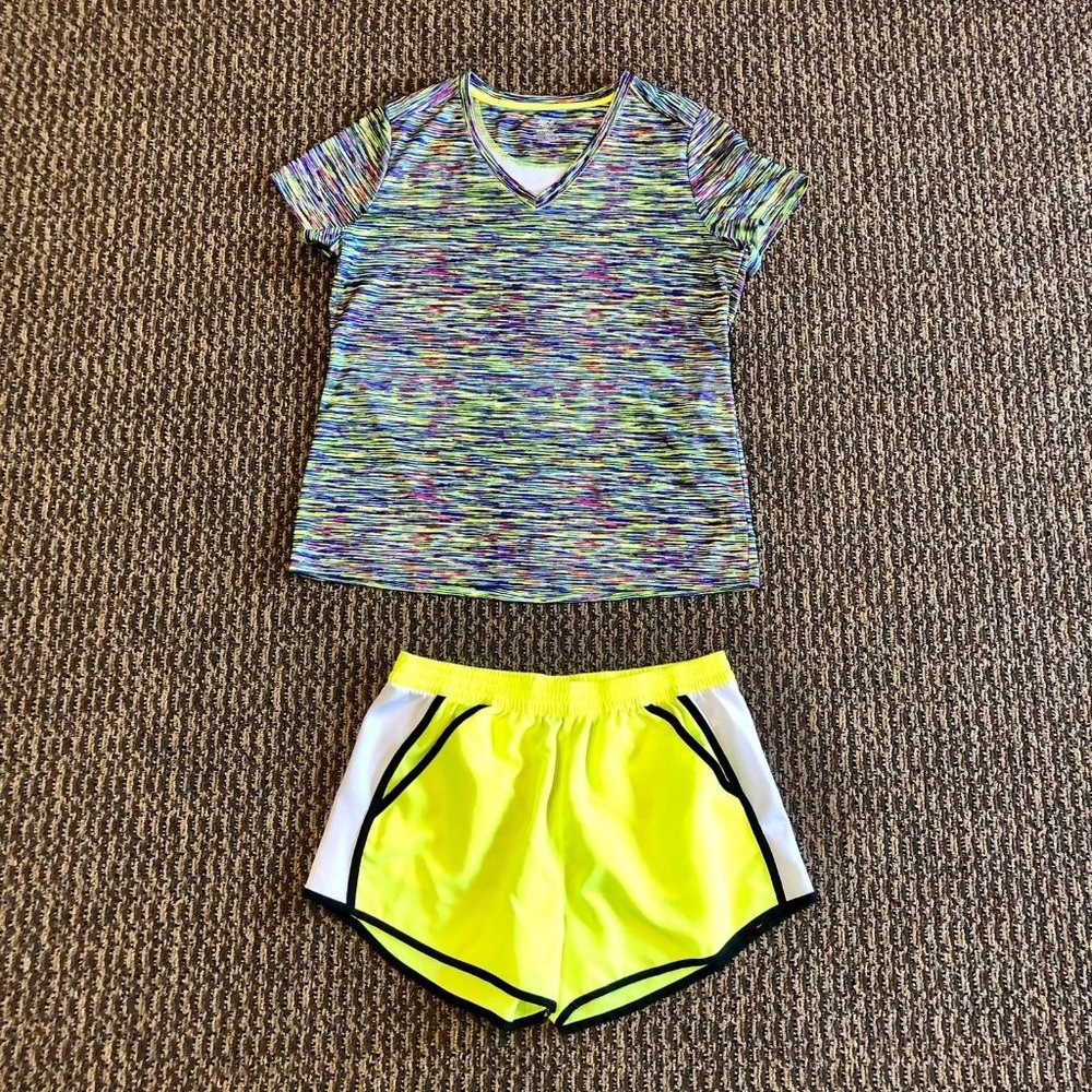 Zone Pro Colorful Top and Bright Yellow Shorts Womens L Used 2 Pieces